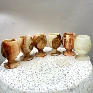 Vintage Set of Natural Stone Marbled Onyx Goblets